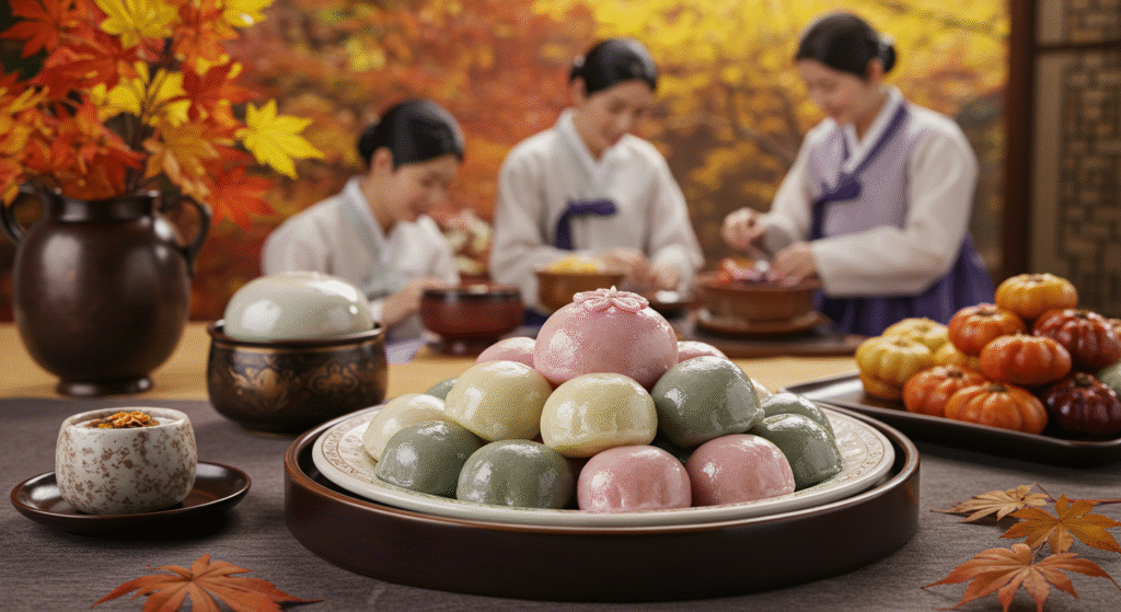 Songpyeon rice cakes served during Korean Chuseok, a key dish at one of the Top 7 Incredible Local Folk Festivals During Autumn That Will Amaze You.