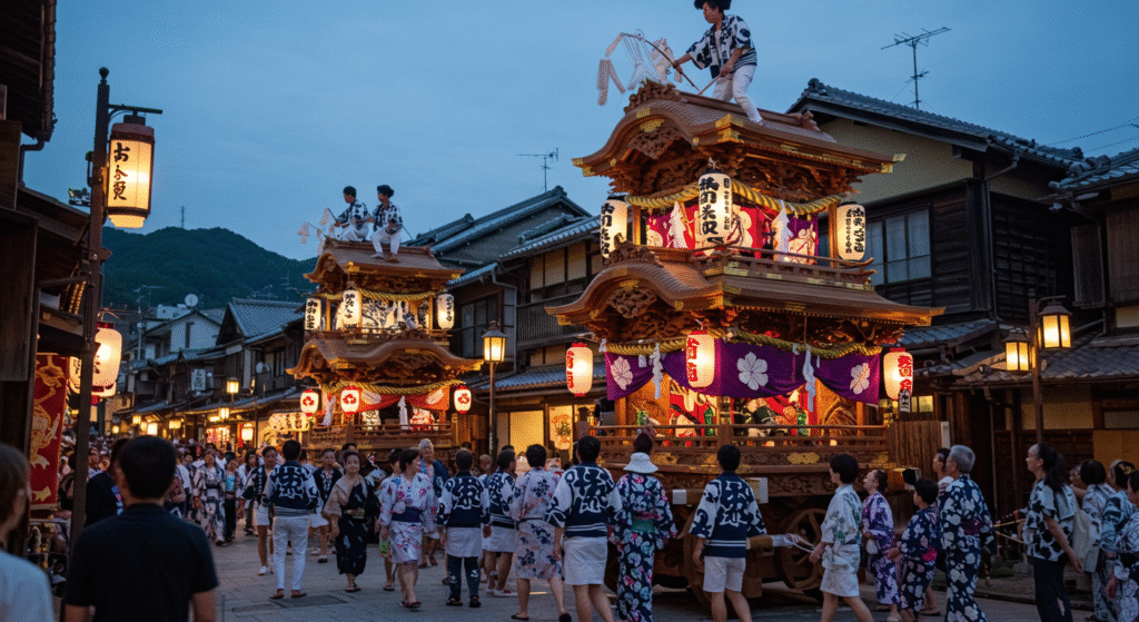 Traditional float parade at Gion Matsuri in Kyoto, one of Asia's iconic local folk festivals.