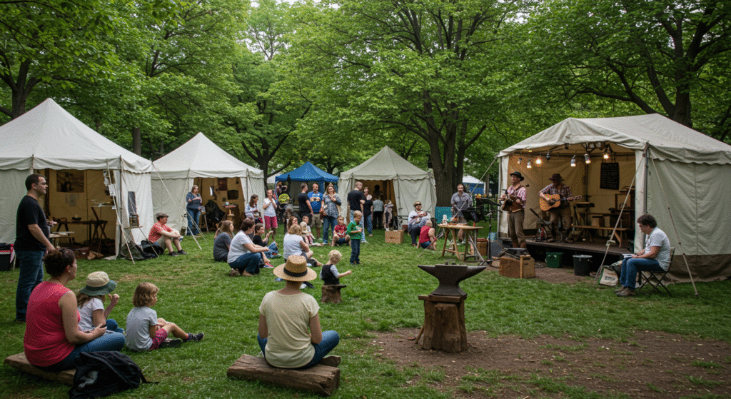 Families experience music, blacksmith demos, and storytelling at the Appalachian Festival in Cincinnati, a popular Family-Friendly Local Folk Festival celebrating Appalachian heritage.