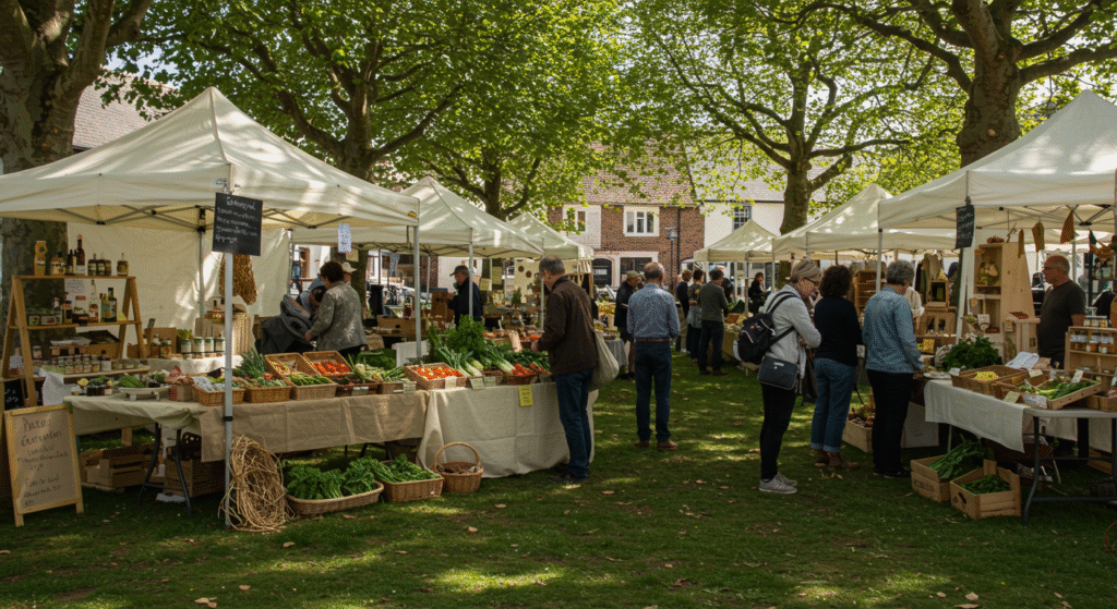 Overview of Lesser-Known Town Festivals showing a sustainable small-town event with local vendors, eco-friendly decorations, and community-focused activities supporting the local economy.